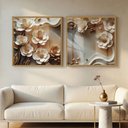 Ver imagem 1 de Quadro Decorativo Flores Brancas 3D Abstratas Moldura Premium:Moldura Freijo/90X90 com Vidro Acrílic