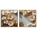 Ver imagem 3 de Quadro Decorativo Flores Brancas 3D Abstratas Moldura Premium:Moldura Freijo/90X90 com Vidro Acrílic