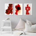 Ver imagem 1 de Kit 3 Quadros Decorativos Vermelhos- Formas Abstratas 24x18cm:madeira Branca