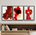 Ver imagem 2 de Kit 3 Quadros Decorativos Vermelhos- Formas Abstratas 24x18cm:madeira Branca