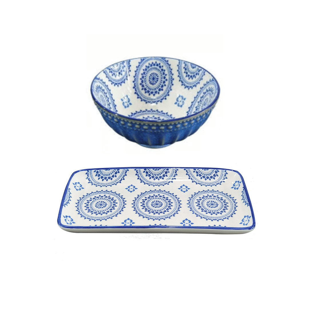 Conjunto de Prato e Bowl em Cerâmica - Azul - 2