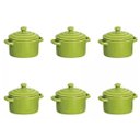 Ver imagem 1 de Kit 6 Mini Caçarolas Cerâmica Panelinha c/ Tampa Verde 250ml
