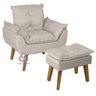 Poltrona/cadeira Decorativa e Puff Glamour com Pés Quadrado Bege - 1