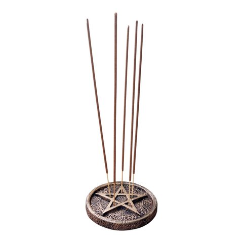 Incensário de Resina Pratinho Redondo Pentagrama 11 Cm