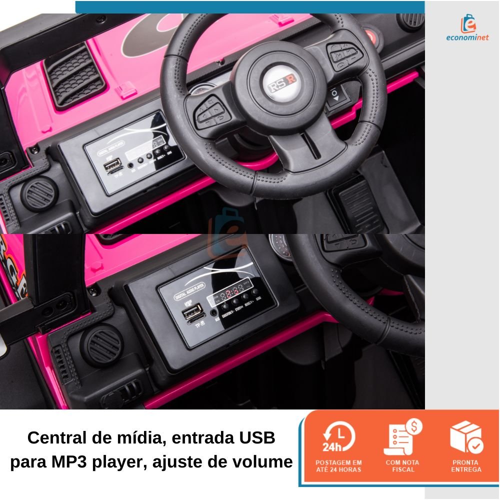 Carro Elétrico 12v Infantil Motorizado Mini Jipe Thor Baby Style Rosa - 3