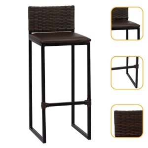 Banco Quadrado Junco Argila para Bancada Alta Cozinha Área Gourmet Bistrô Piscina Bar