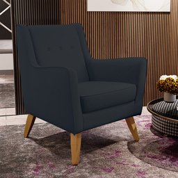 Poltrona Decorativa com Pés de Madeira Taroba D02 Linho Chumbo C-465 - Lyam Decor - 2