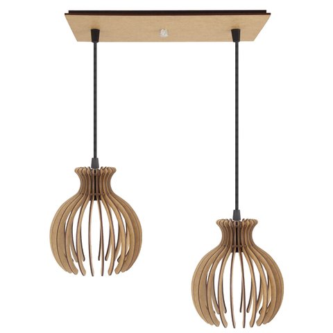 Luminaria Pendente Desmontada Cq Duplo Nacar E27 Madeira Mdf Cor:rústico