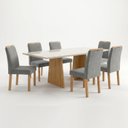 Ver imagem 2 de Conjunto Sala de Jantar 6 Lugares Lyra 160x80cm Tampo Vidro Cinamomo Off White Cinza