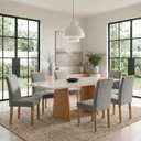 Ver imagem 1 de Conjunto Sala de Jantar 6 Lugares Lyra 160x80cm Tampo Vidro Cinamomo Off White Cinza