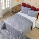 Ver imagem 4 de Kit Cobre Leito Rubine Casal Bordado Micropercal 400 Fios Colcha Liso 3 Peças Cinza