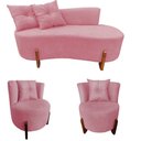 Ver imagem 1 de Kit Namoradeira + 2 Poltronas Decorativa Luna Veludo Rosa