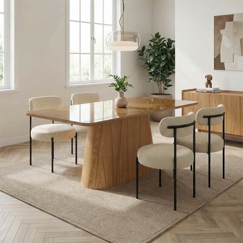 Mesa Jantar Vidro 160cm Kit 6 Cadeiras Aço Preto Napoli Bege H02 - D'Rossi