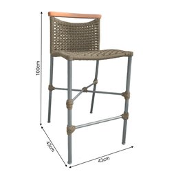 Kit 2 Banquetas Anne em Corda Náutica Base em Alumínio Cinza com Detalhe em Madeira Rami - 3