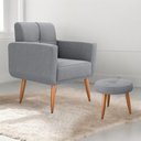 Ver imagem 1 de Conjunto de Poltrona e Puff Decorativos Miller Boucle Cinza