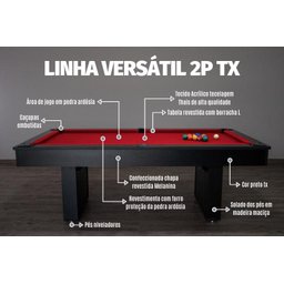 Mesa de Sinuca e Jantar com 2 Bancos - 1,91x1,04 - Vermelho - 6