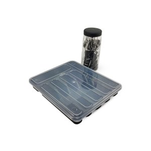 Jogo de Talheres Inox Cabo de Plástico 24 Peças + Porta Talheres Extra Grande 6 Divisórias C/ Tampa 