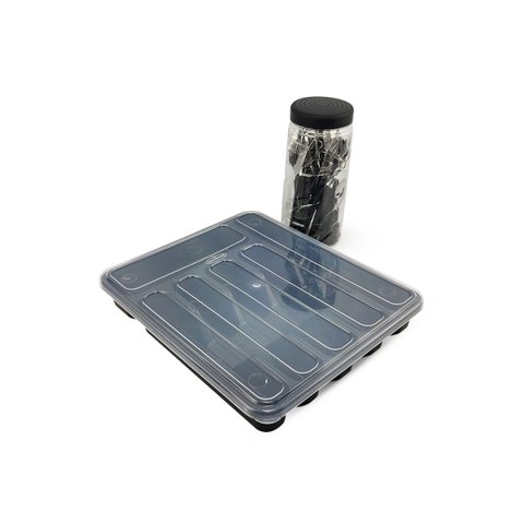 Jogo de Talheres Inox Cabo de Plástico 24 Peças + Porta Talheres Extra Grande 6 Divisórias C/ Tampa 