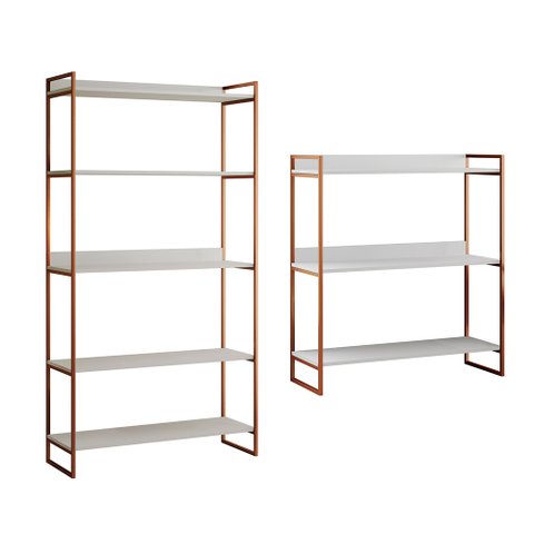 Kit Industrial Estante Guaecá 180x95 e Aparador Industrial 3 Prateleiras Córdoba 100x95 Cobre/branco