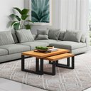 Ver imagem 1 de Conjunto com 02 Mesas de Centro Estilo Industrial 100% Mdf F40 Pradel Móveis-freijó/preto Fosco