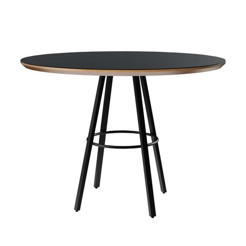 Mesa de Jantar Boston Class Aço Carbono Preto Redonda Nozes 1.10 Cm Vidro Preto