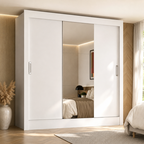Guarda-Roupa Casal 3 Portas Correr com Espelho Real Yescasa Branco