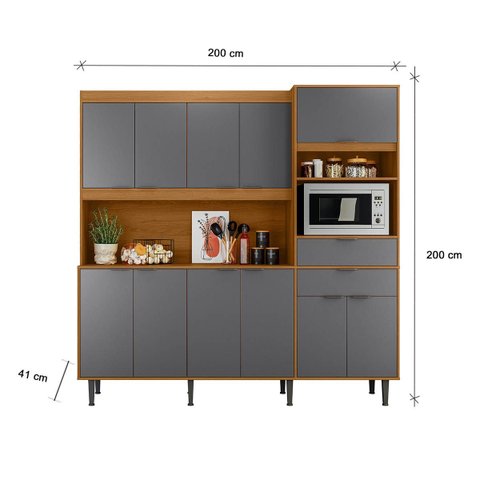 Armário de Cozinha Bahamas 11 Portas 2 Gavetas Jequitibá/grafite - Lukaliam