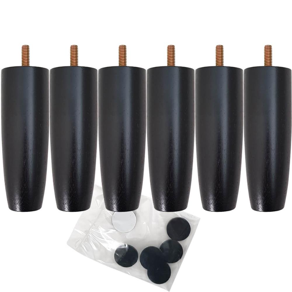 Kit 06 Pés de Madeira para Camas Box Solteiro Pe de Cama 13cm Preto Pés ...