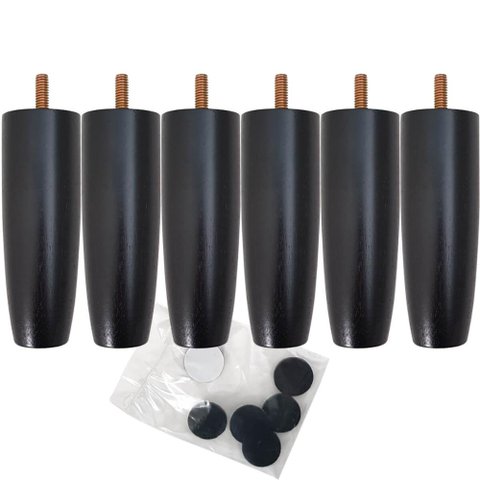 Kit 06 Pés de Madeira para Camas Box Solteiro Pe de Cama 13cm Preto Pés para Móveis