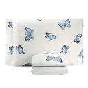 Ver imagem 1 de Jogo Lençol Casal 4 Peças Algodão Percal 150 Fios Essencialle:borboletas Azul