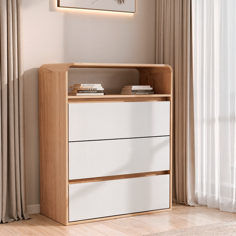 Cômoda 3 Gavetas Aurora 100% MDF Carvalho Nature/Off White
