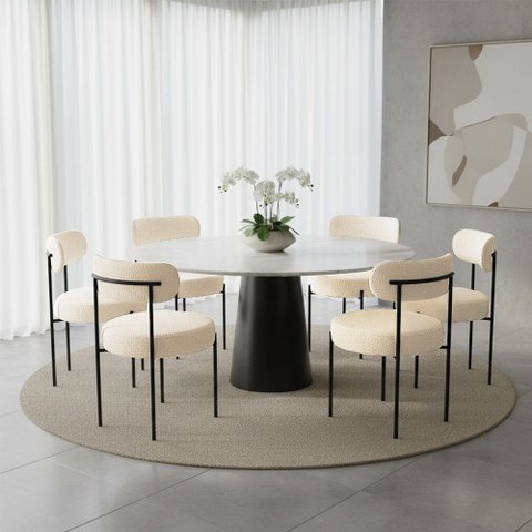 Cadeira Sala de Jantar Margara Kit 6 em Aço Preto Bouclê Ted D03 - D'Rossi
