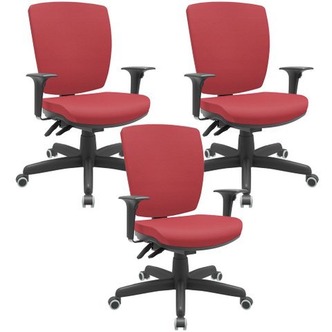 Kit 03 Cadeiras de Escritório Diretor Office Giratória Preto Alta Flexi P03 Vinil Vermelho - Lyam Ly