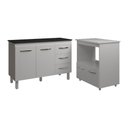 Ver imagem 1 de Balcão Armário Gabinete Bruna 118 Cm Branco com Tampo Preto e Balcão Amanda para Forno e