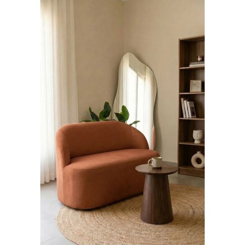 Sofá Luna 140cm Namoradeira Orgânica Design Curvo Bouclê Terracota Liso