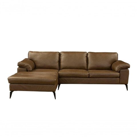 Sofá de Couro Asti 3 Lugares com Chaise Esquerda Marrom Bicolor - Mempra Design