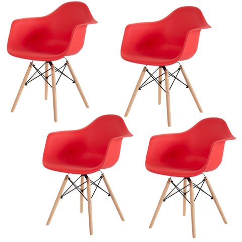 Kit 4 Poltronas Decorativas Charles Eames Eiffel 132pp Cor:vermelho