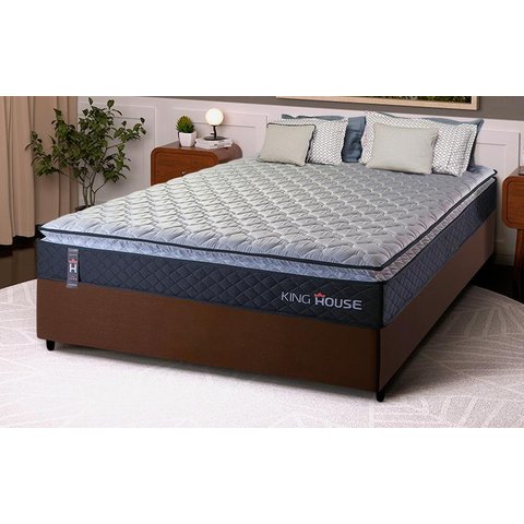 Conjunto Cama Box Casal Dakota Preto 138x188x57 Espuma D33