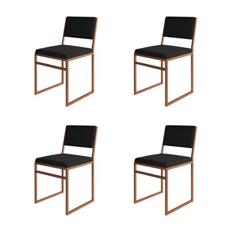Kit 4 Cadeiras Industrial Isa Veludo Base Cobre para Mesa Sala Cozinha Conforto Decor - Cobre/preto