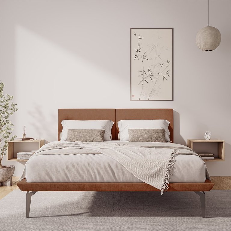 Estrutura para Cama Japonesa Toquio King com Cabeceira Almofada Linho Telha Estrutura para Cama Japonesa Toquio King com Cabeceira Almofada Linho Telha