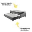 Ver mais imagens de Bicama Box Solteiro 88x188 Suede Cinza com Dois Colchões Adapto Molas Ensacadas Ecoflex