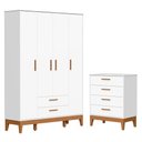 Ver imagem 1 de Jogo de Quarto Infantil Flip Guarda Roupa 4 Portas e Cômoda 4 Gavetas Branco Fosco - Reller Móveis