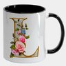 Caneca Branca com Interna Preta Y5 Letra L Alfabeto Fofo Flor - 1