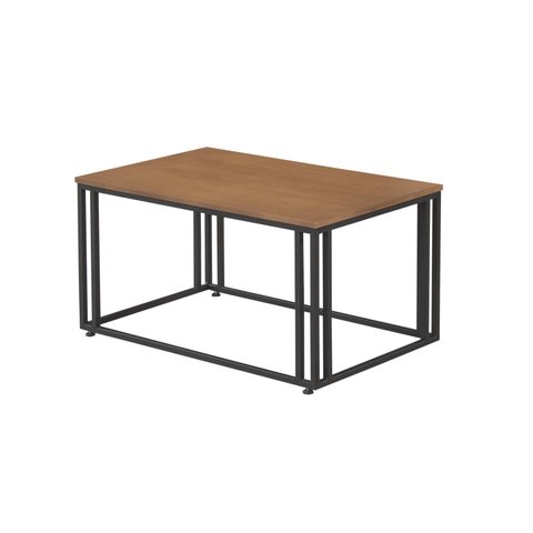 Mesa de Centro Retangular Lisboa Tampo Madeira Estilo Industrial