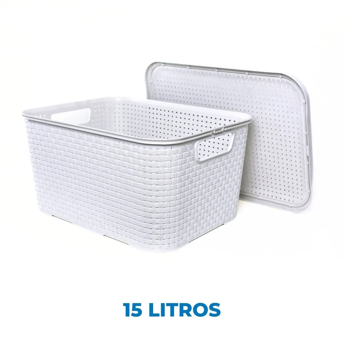 Kit com 2 Organizadores Rattan com Tampa 15 Litros Arqplast Branco - 3