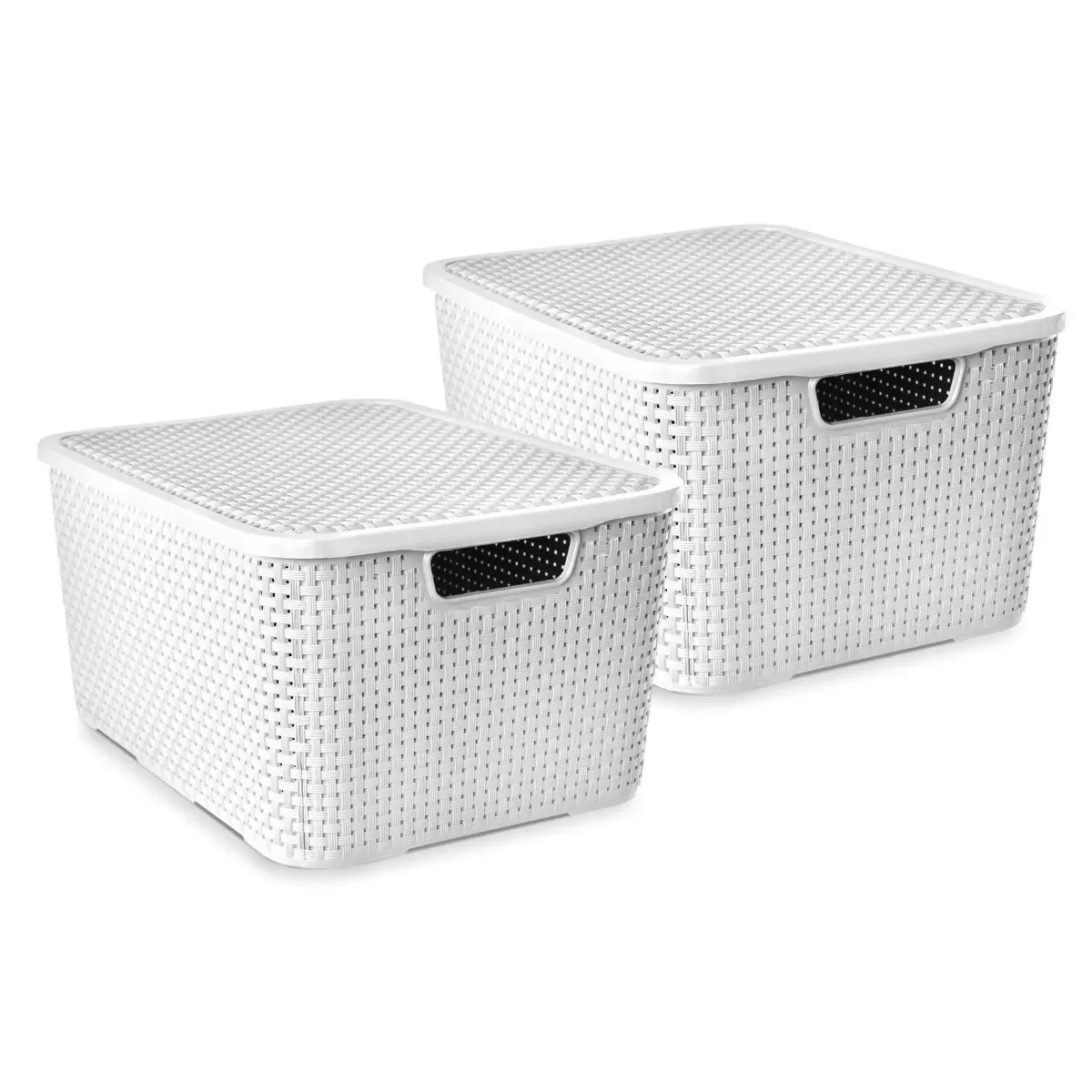 Ver imagem 1 de Kit com 2 Organizadores Rattan com Tampa 15 Litros Arqplast Branco
