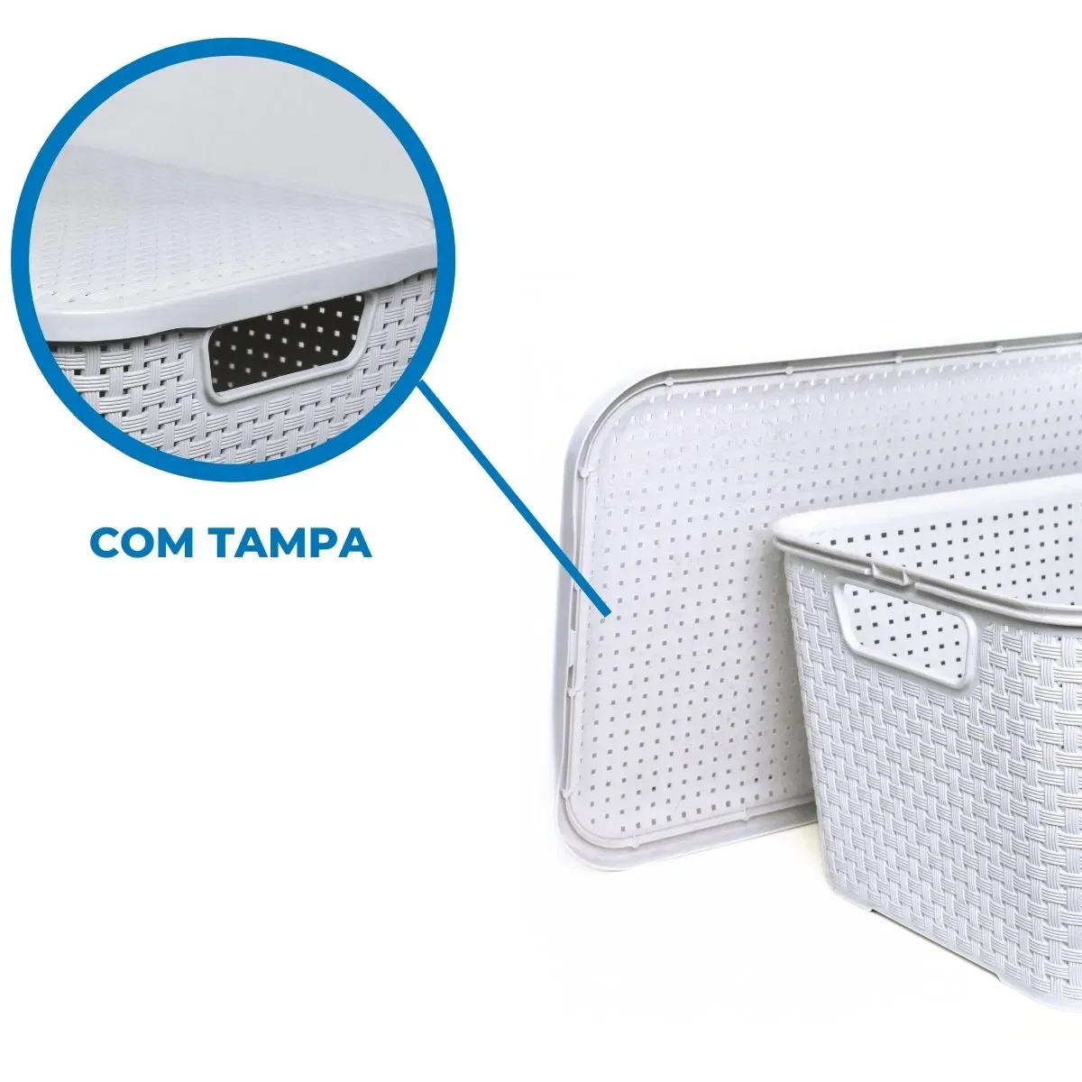 Ver imagem 4 de Kit com 2 Organizadores Rattan com Tampa 15 Litros Arqplast Branco