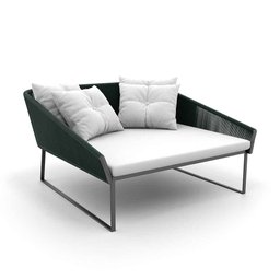 Chaise Quadrada Maldivas Em Corda Náutica Verde Militar - Tecido Lisato Branco - 1