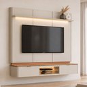 Ver imagem 4 de Painel para TV 70 pol com Bancada Suspensa Orgânica LED 180cm Leoni L05 Canela Off White Fosco - Lya