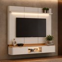 Ver imagem 3 de Painel para TV 70 pol com Bancada Suspensa Orgânica LED 180cm Leoni L05 Canela Off White Fosco - Lya